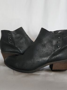 Josef Seibel Black Burnished Daphne Leather Ankle Booties Stud Detail 38